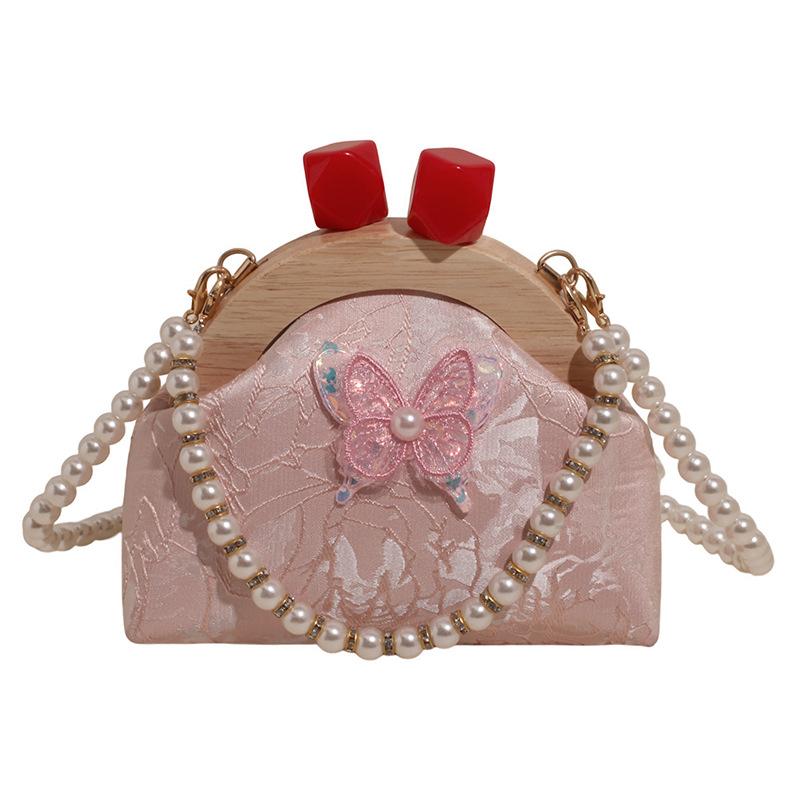 Summer embroidery small bag women's new fashion bamboo joint portable mouth gold bag pearl chain messenger bag
