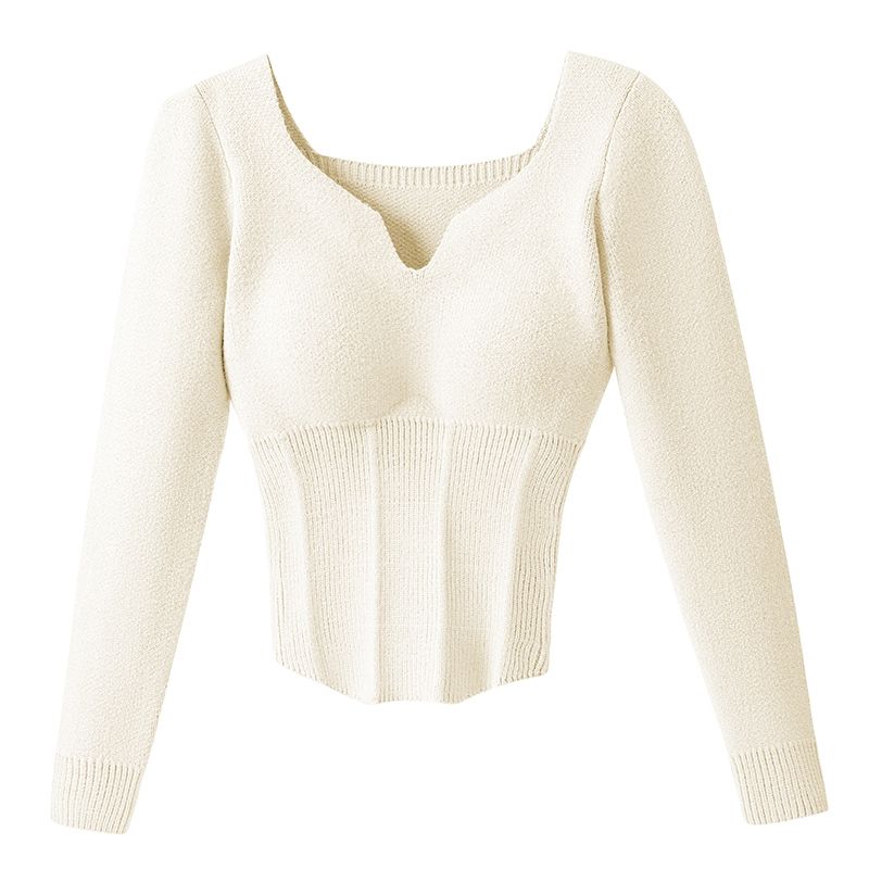Autumn Winter Women's Knitted Sweaters Velvet Undershirt Thermal Underwear with Chest Pad