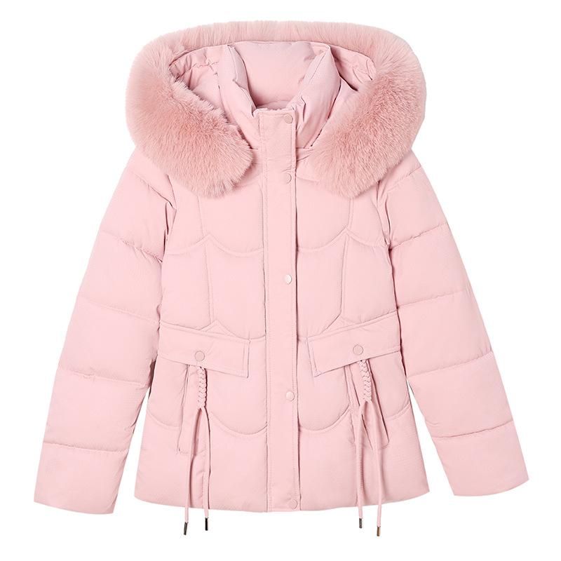 Removable Cap Cotton-padded Coat Women's Short Winter Thickened Big Fur Collar Jacket