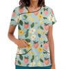 Women's Printed Work Clothes, Sloping Collar And Double Layer Pockets, Basic Top Pullover