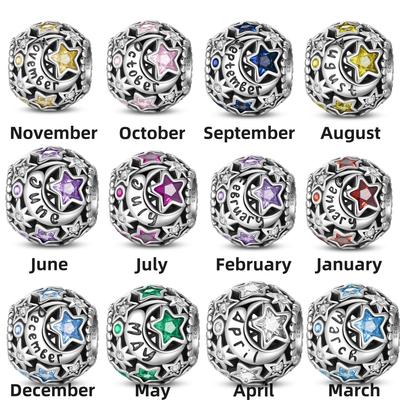 New 925 Silver High Gloss Memorial Birthstone Necklace Beads Suitable for Bracelet Beads Female Birthday Gift