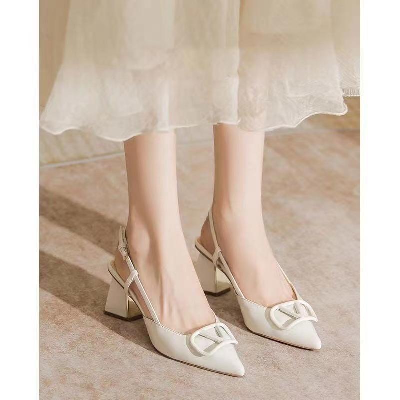 Pearl Mary Jane Single Shoes Women's New Thick Heel Square Head One-word Buckle High Heels Medium Heel Versatile Patent Leather