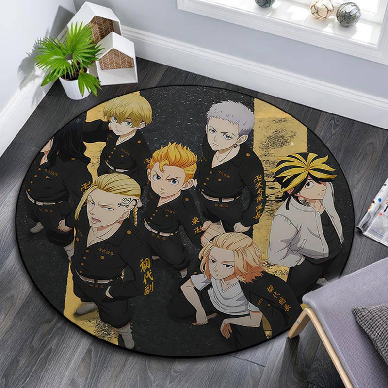 Tokyo Revengers Round Area Rug,Carpet Rug for Living Room Bedroom Sofa Playroom Decor,Non-slip Floor Mat