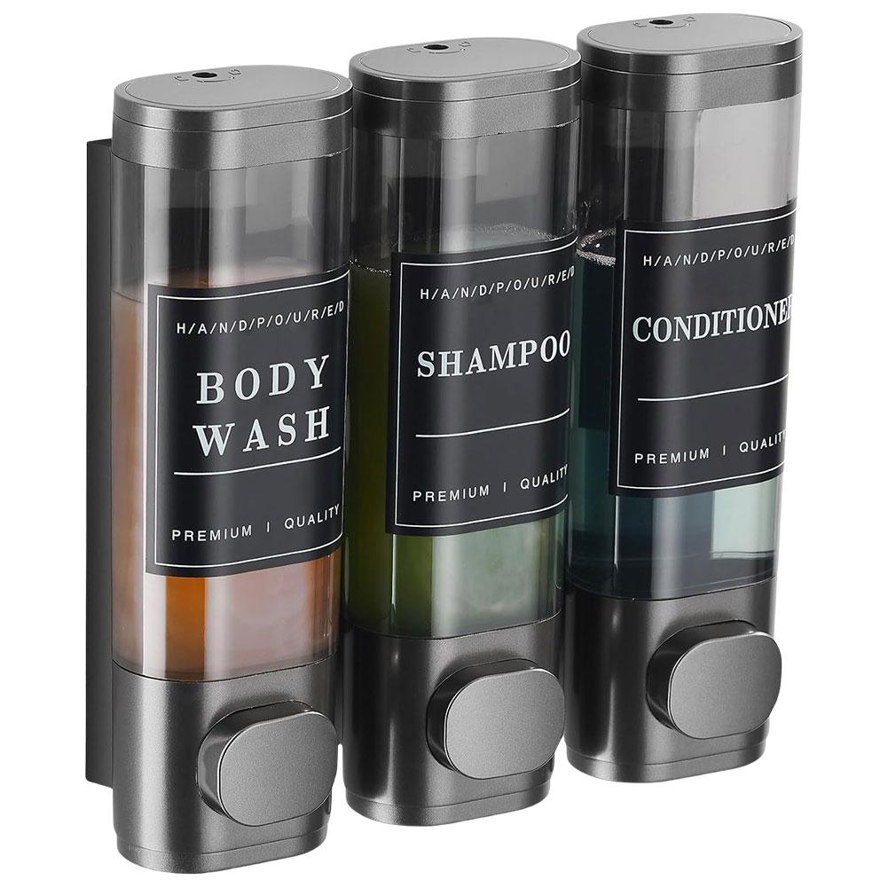 Shampoo and Conditioner Dispenser 3 Chamber Shower Soap Dispenser No Drill Shower Dispenser Wall-Mounted for Bathroom Hotel