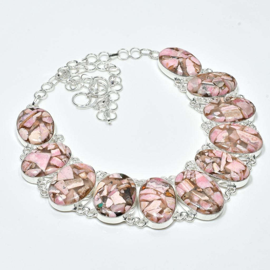 Natural Copper Rhodochrosite Gemstone Handmade 925 Sterling Silver Jewelry Copper Rhodochrosite Neclace Bracelet Set, Antique Jewelry Set, Gifts