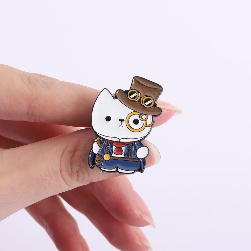 Steampunk Enamel Pins Fun Cute Cat Duck Brooches Lapel Badges Cartoon Cool Animal Jewelry Gift for Kids Friends