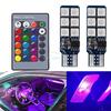 2X Auto Interior Decoration LED T10 W5W Atmosphere Car Light RGB Remote Controller Colorful Reading Door Side Marker Tail Backup