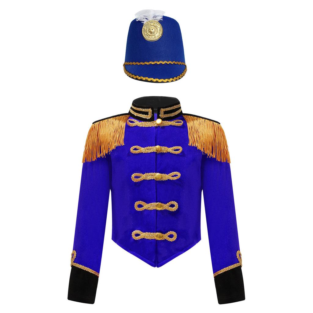Girls Circus Ringmaster Costume Set with Jacket Hat Stand Collar Long Sleeve Fringe Epaulet