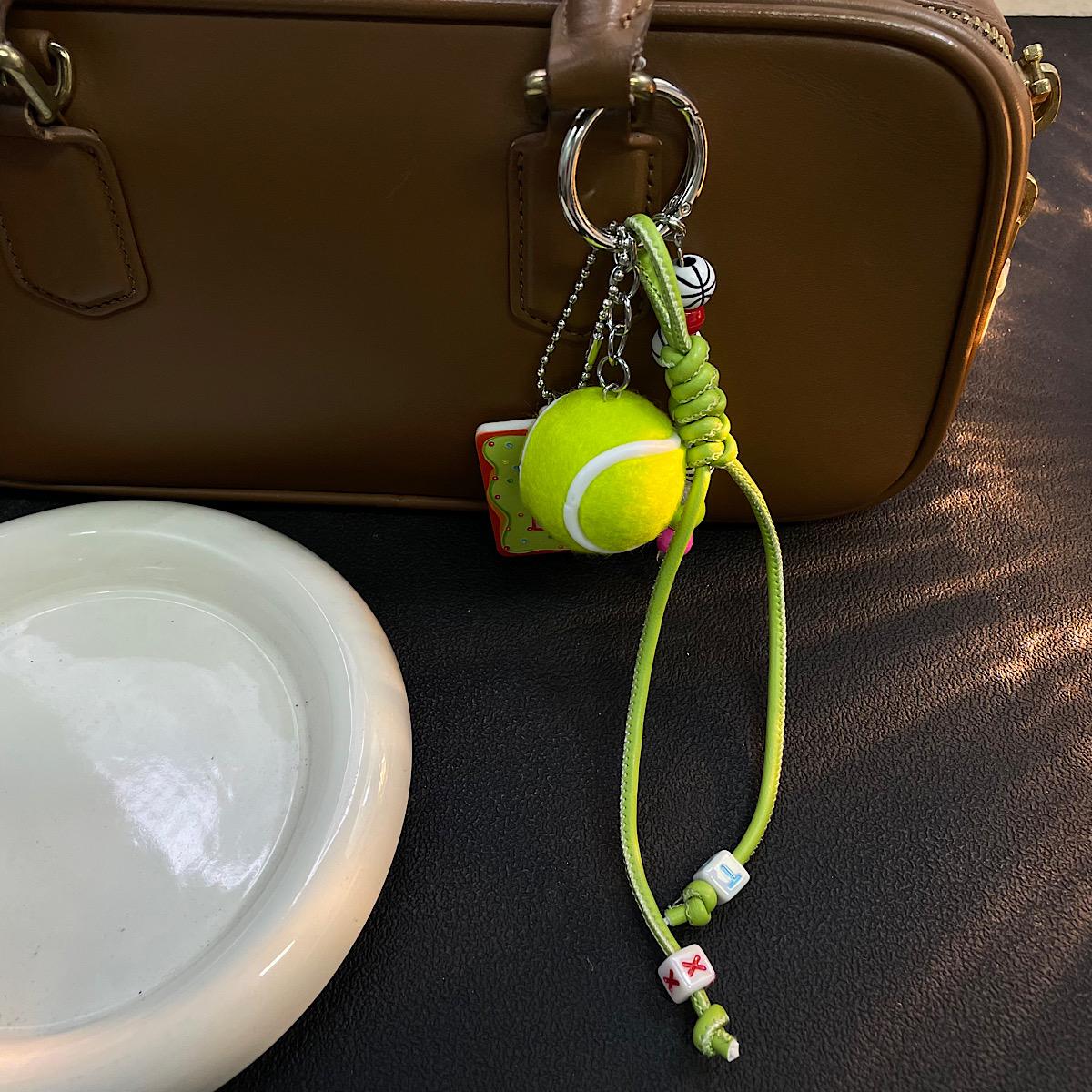 

Trendy Tennis Bag Charm Creative Volleyball Pendant Beaded Phone Strap DIY Handmade Accessory
