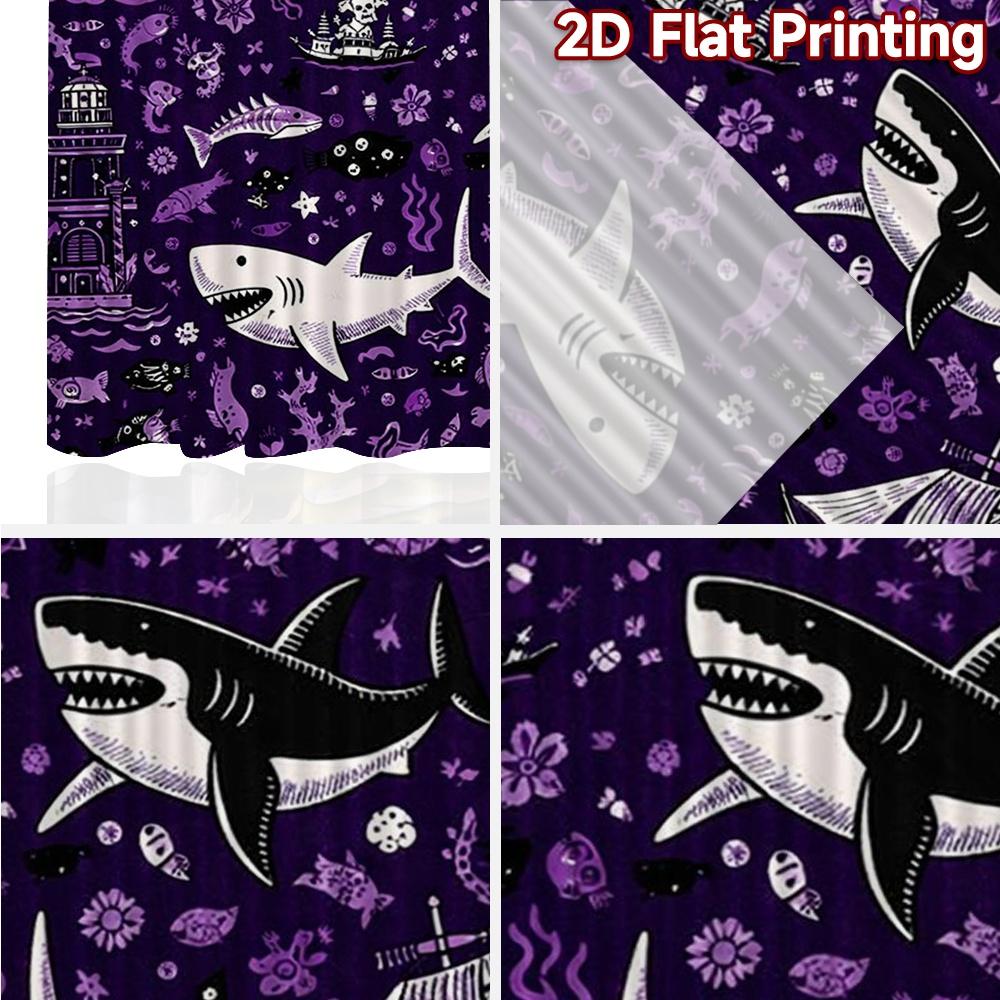 2D FLAT PRINTING 2pcs Curtains (Without Rod) Halloween Pirate Sea Adventure Chic Print Curtains Machine Washable Fabric Curtains