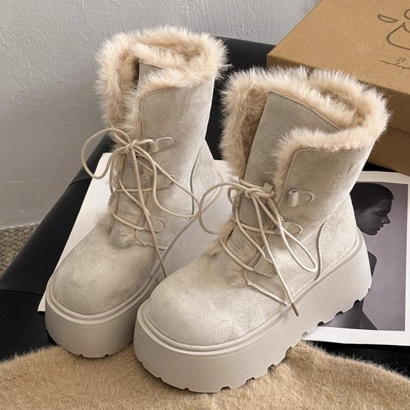Thick-soled heightening and velvet to keep warm, two wear snow boots, women's new winter thickened plush outer cotton shoes
