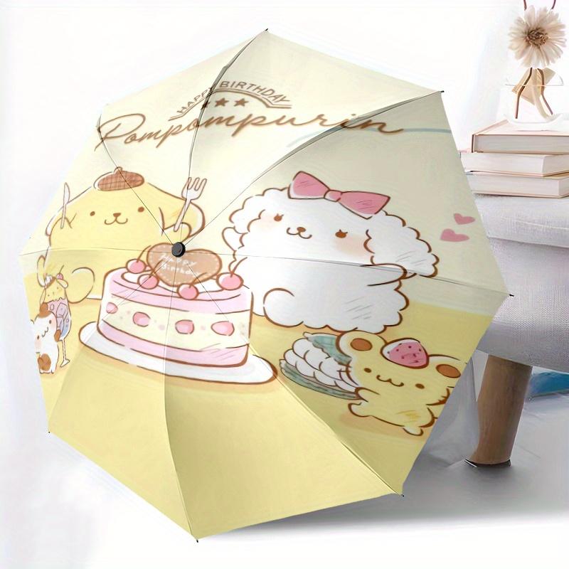 Happy Birthday Pom Pom Purin Durable Cartoon Folding Umbrella, Portable 3-Fold Compact Umbrella for Men and Women, Suitable for Travel or Daily Use.Y0
