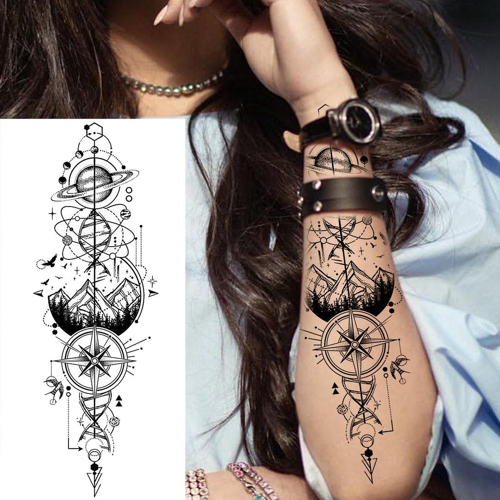 1 Sheet 3D Watercolor Universe Planets Temporary Tattoos For Men Women Long Lasting Waterproof Fake Tattoo Sticker Body Arm Art