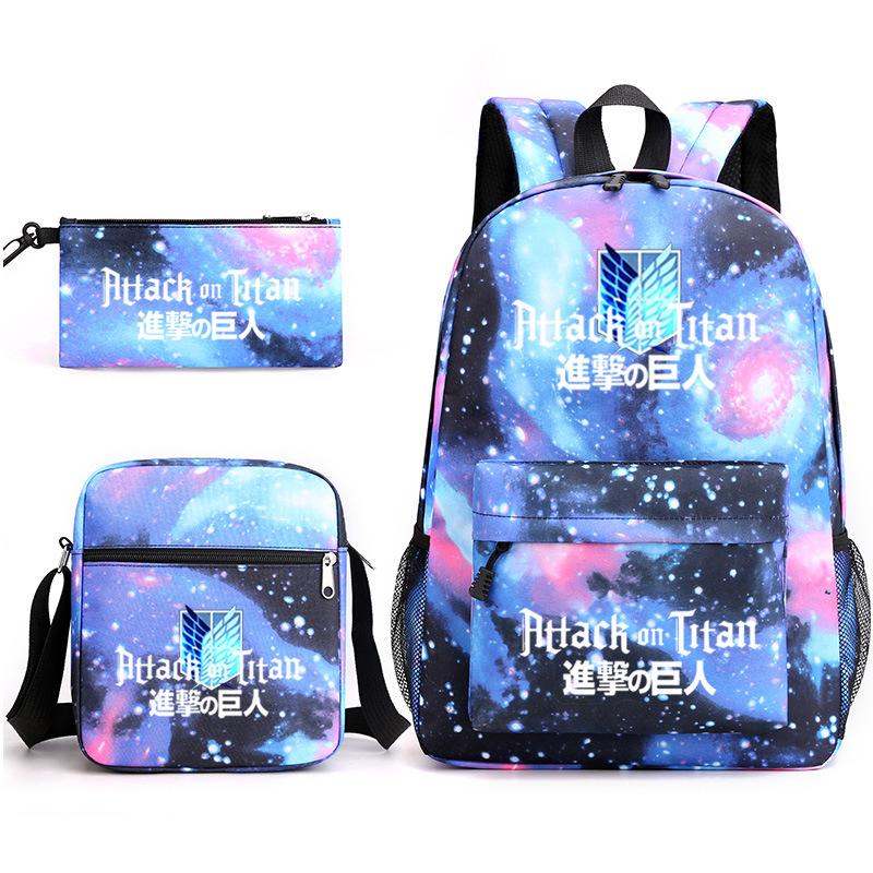 3 Piece School Backpack Set for Students Large Capacity Oxford Cloth Schoolbag with Shoulder Strap and Pencil Case