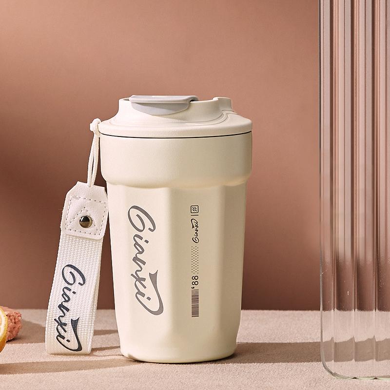 Coffee Thermos Cup with Handles Rope Stainless Steel Vacuum Flask Portable Thermal Insulation Cups Drinkware