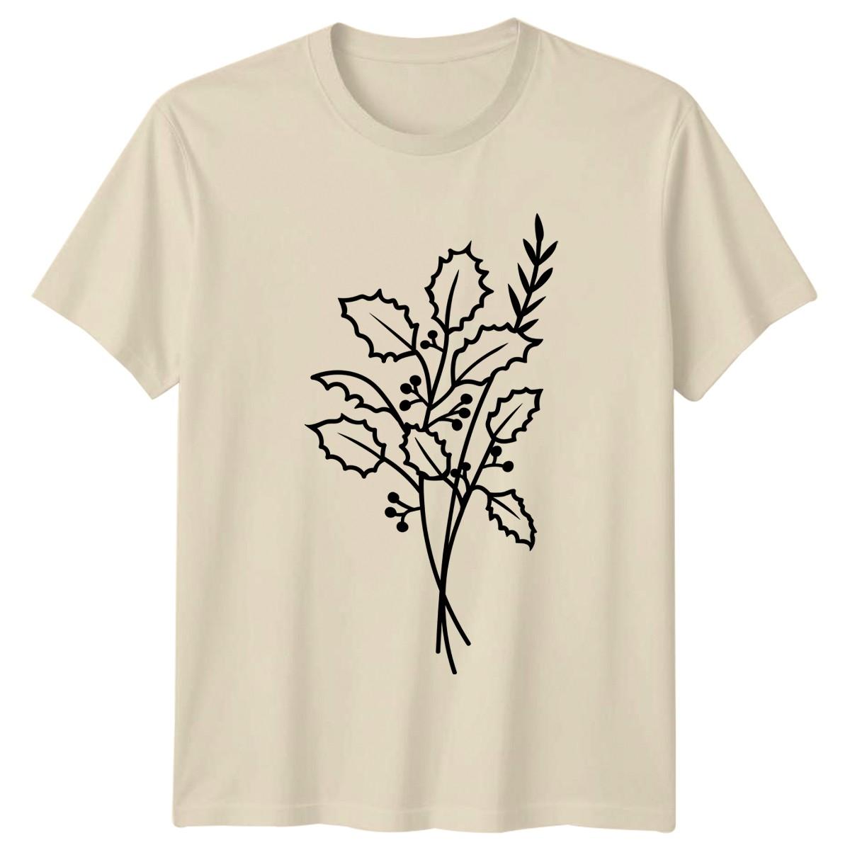 Simple Holly Botanical Christmas Design T-Shirt Winter Botanical Christmas XXXXL