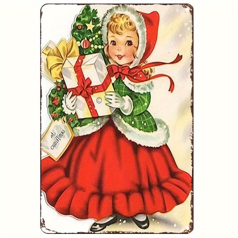 Weihnachts-Blechschild 2D Flache Wanddeko Metallplatte Hängendes Ornament Mädchen