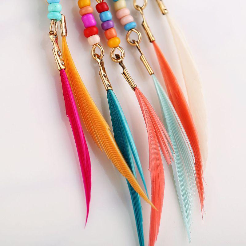 RUI RUI YU Retro Ethnic Style Hollow Out Carving Colors Beads Feather Tassel Earrings