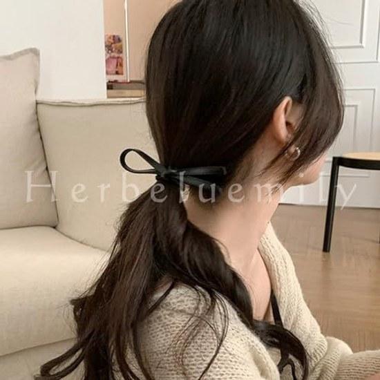 Herbeluemily Hair Tie Ribbon PU Leather 2-Piece Set Black Decorative Accessory Ornament Stylish Adult Brown Mixed HM-0020-R04-BKBN