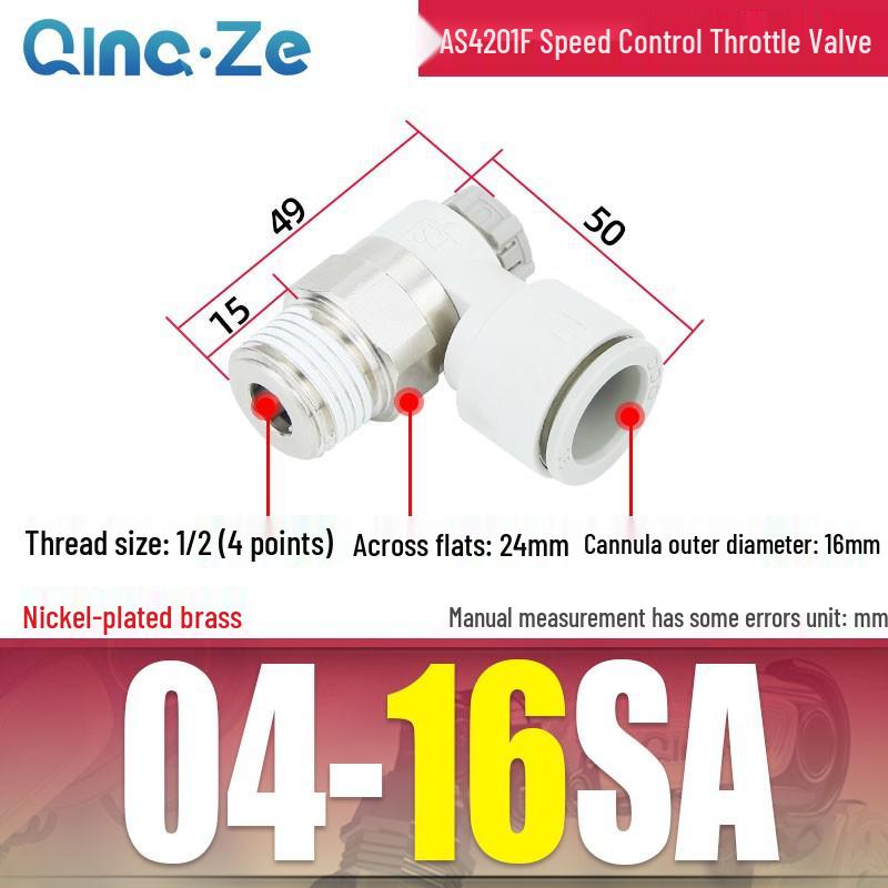 Throttle Speed Control Valve with AS1201F-M5-04A Pneumatic PU Air Hose Connector, Models AS2201F-01-2-06SA/08SA.