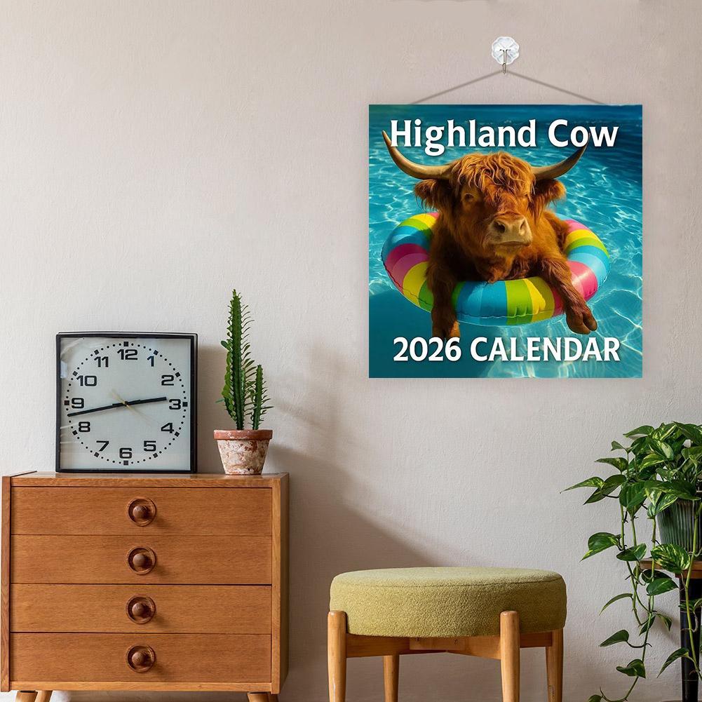 Paper Wall Calendar Easy Installation Wall Calendar Scottish Highland Cattle-themed Wall Calendar High-definition High-quality