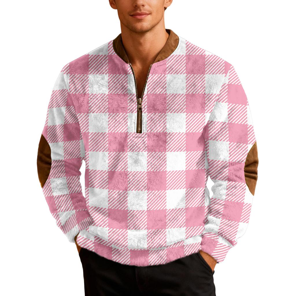 Mens Christmas Zip Up Sweatshirts Xmas Stand Collar Pullover Tops