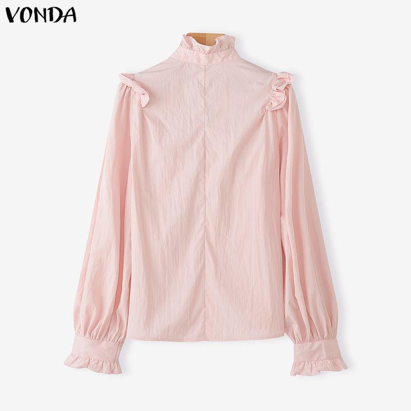 VONDA Elegant Women Bows Tie Ruffled Loose Casual Long Sleeve Blouse