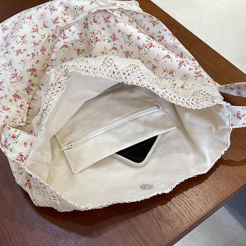 Vintage Floral Shoulder Bags for Women Sweet Lace Female Casual Shopping Bag College Girls Book Tote Large Capacity Handbags