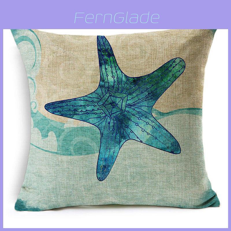Luxurious 18" Blue Sea Animal Cotton Linen Sofa Pillow Case For Chic Home Decor