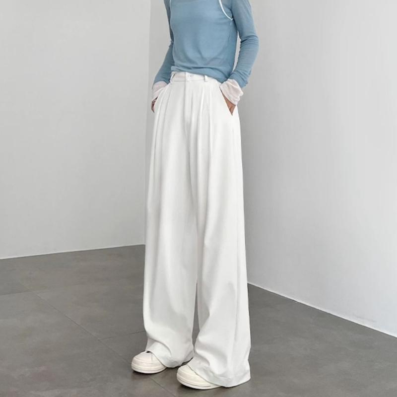 Women's White High-Waist Drape Straight Slim Tailored Wide-Leg Trousers | Spring-Autumn Premium Casual Non-Sheer Suit Pants