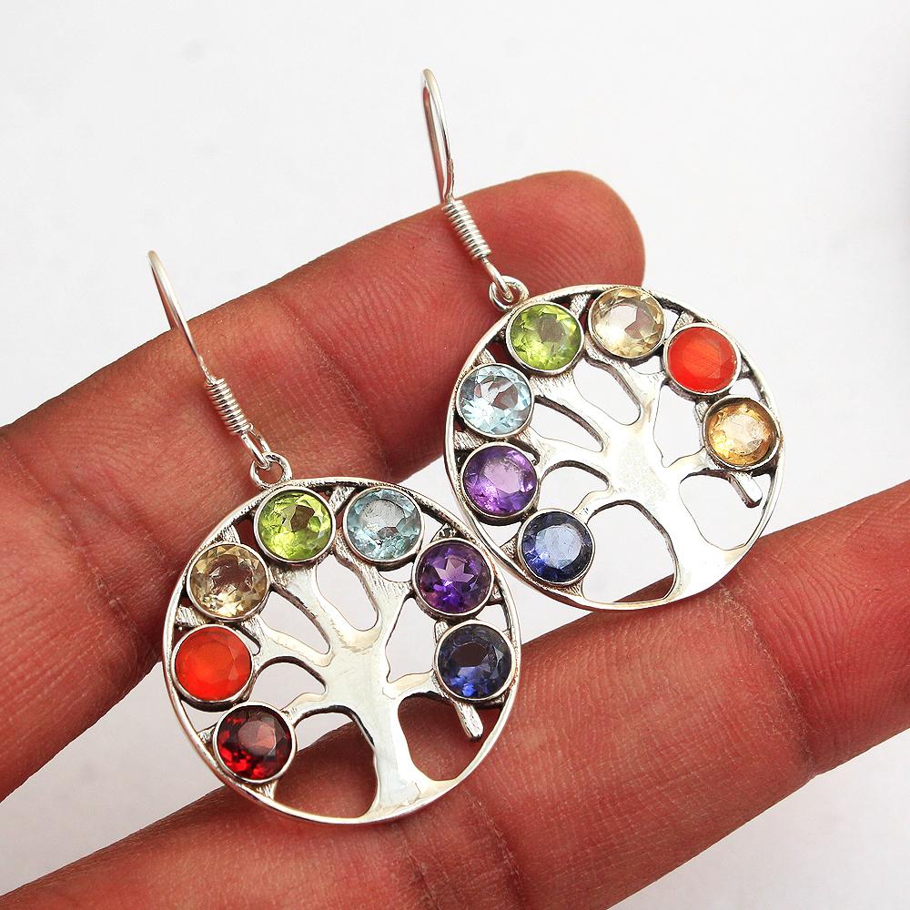 Orecchino Chakra dell'albero della vita Gioielli da donna in argento sterling puro 925