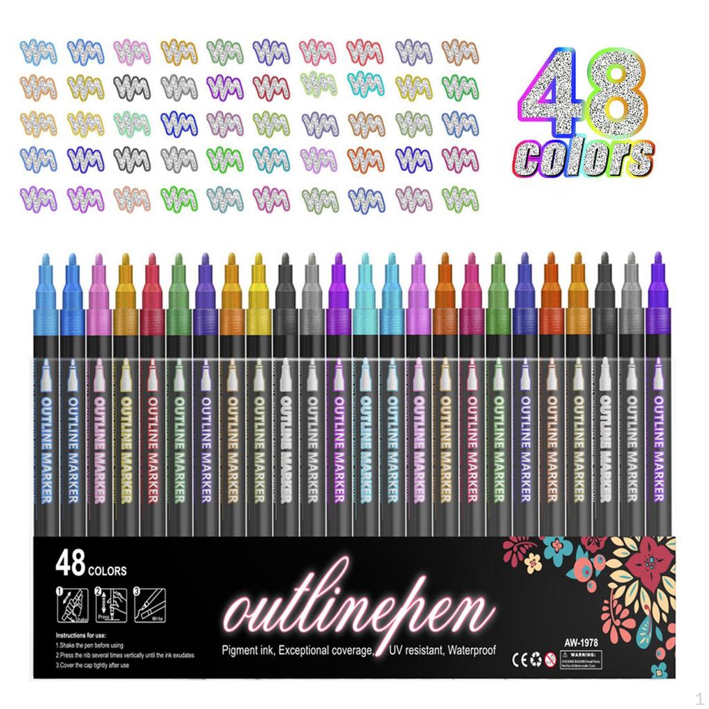 Double Line Outline Markers Craft Pens School Supplies Highlighter for Making Cards