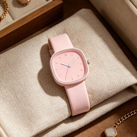 Square Student Watch Minimalist Analog Quartz Watch Faux Leather Band Simple Wristwatch for Teens Boys Girls
