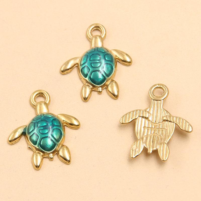 Stainless Steel Turtle Pendant with Inlaid Stone
