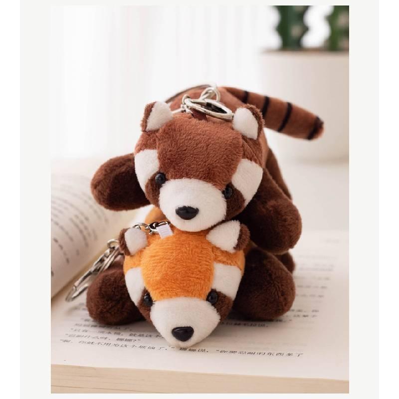Adorable Panda Plush Wrist Rattle Toy Cute Raccoon Keychain Refrigerator Magnet