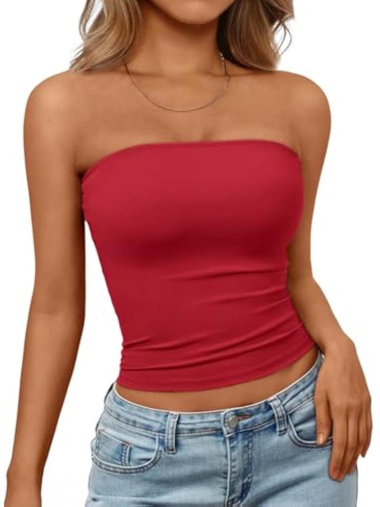 Damen Bandeau gerafftes Crop-Top - Lässig, Vielseitig, Eng anliegend