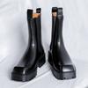Pánská móda vysoké komínové boty designové boty se čtvercovou špičkou punkové jevištní originální kožené platformové boty dlouhé chelsea boty