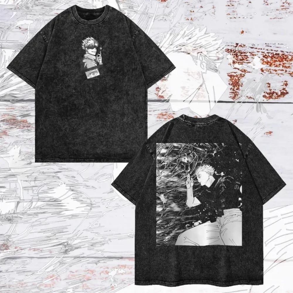 Manga Jujutsu Kaisen Gojo Satoru Graphic Tee For Men Women Clothing Vintage Washed T Shirt Casual Cotton Tshirt Harajuku T-shirt