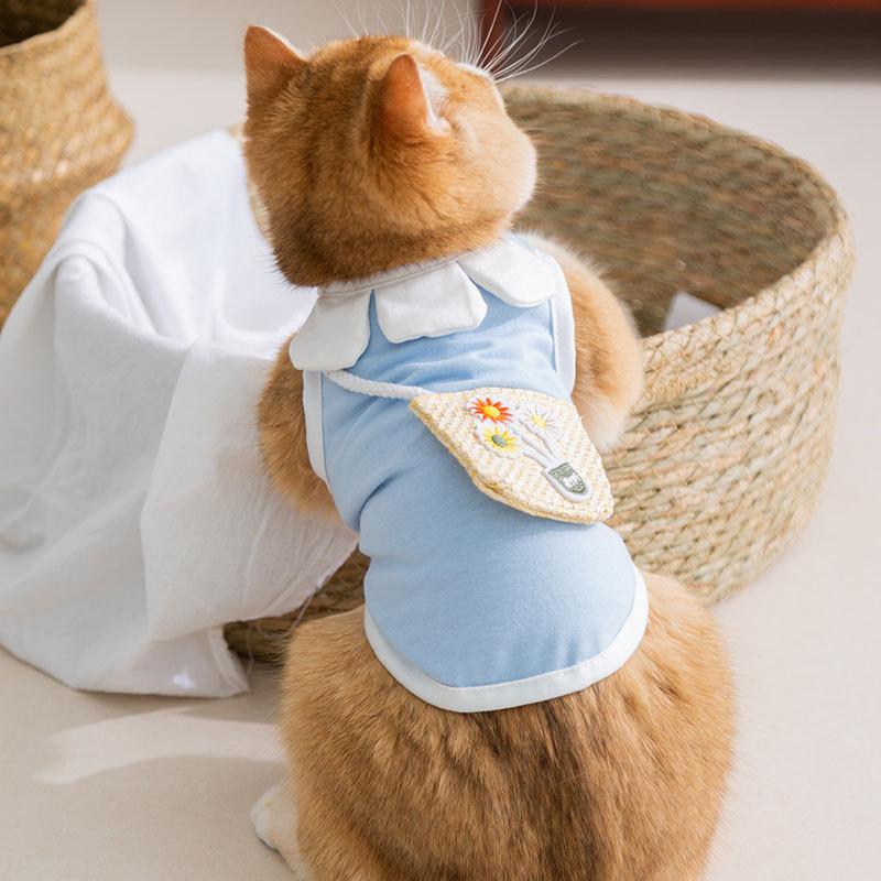 Pet vest sunflower satchel spring and summer thin breathable cat clothing than bear dog into kitten cat clothes