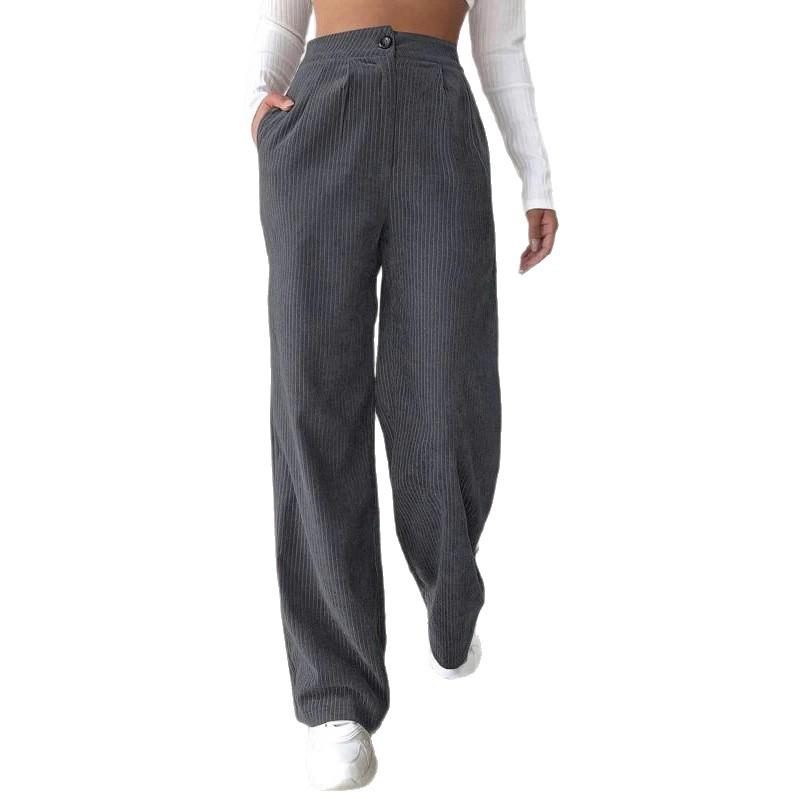 2025 Herbst Damen High Waist Lässige Cordhose - Locker, Einfarbig, Gerades Bein