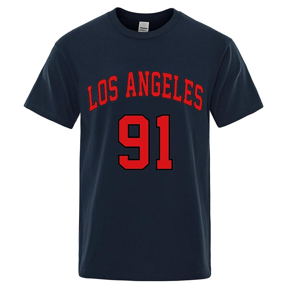 Los Angeles 91 Team Uniform Letter Printed USA City T-Shirts Unisex Summer Loose Short Sleeve Cotton Breathable Oversized T Shirt