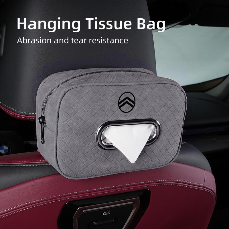 Plaid Pattern Car Tissue Bag PU Leather For Citroen C4 C3 C5 C1 C2 Berlingo Celysee Cactus Picasso Aircross Grand