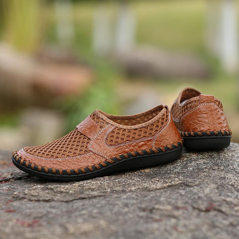 Summer Men's Shoes Mesh Casual Leather Shoes for Men Outdoor Water Shoes Breathable Flat Mens Sandals Plus Size 38-50