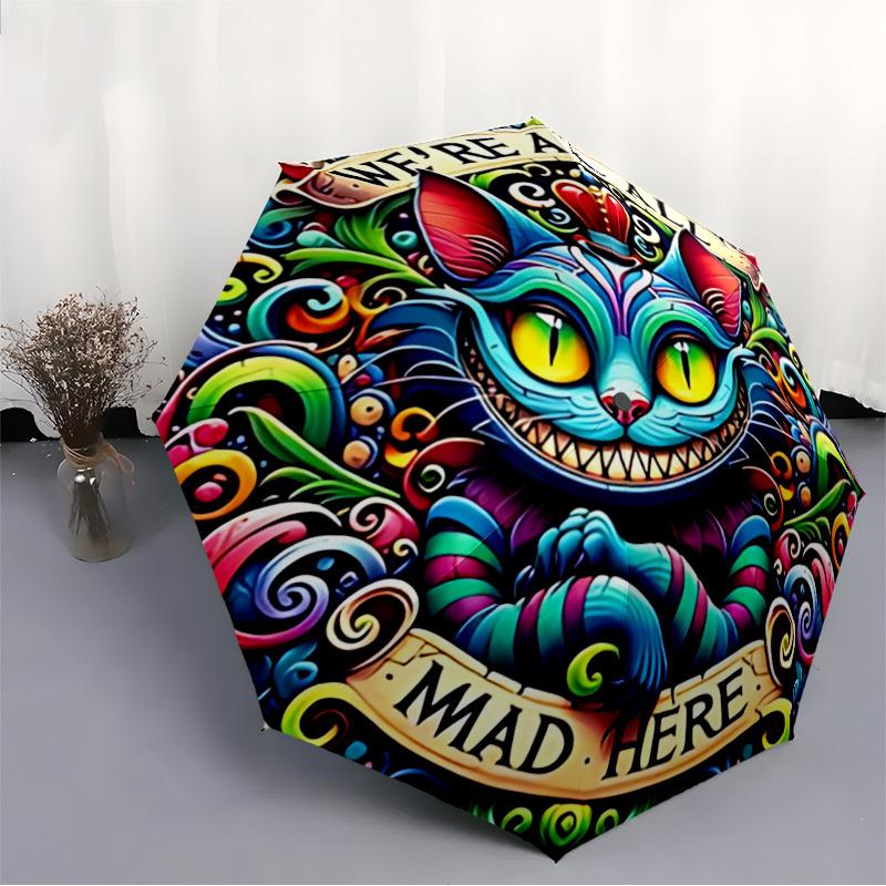 1pc Cheshire Cat Mad Automatic Open/Close Umbrella, Portable Folding Umbrella for Travel, Themed Events, It Is Suitable As a Gift for Various Festival