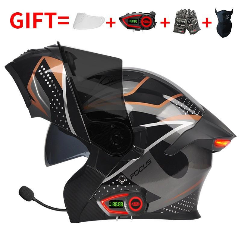 Bluetooth Smart Tail Light Motorcycle Flip-Up Helmet Men Women All Season Full Face Off-Road Riding