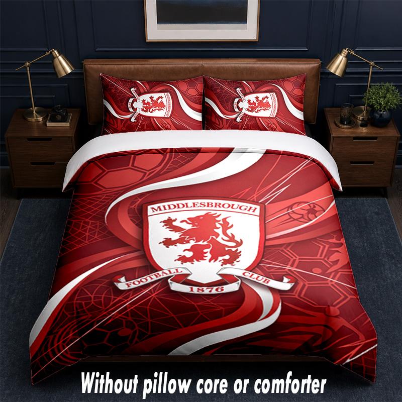 Middlesbrough Football Design Bed Bedding Set 1 Duvet Cover + 2 Pillowcases Soft Breathable Household Bed Linens