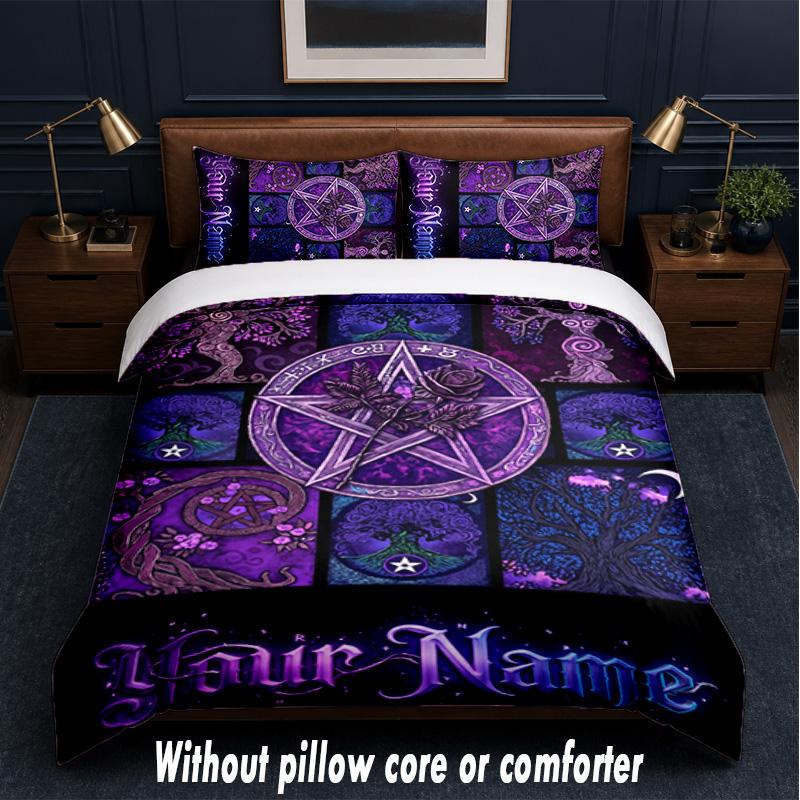 Witchcraft Theme Custom Text Or Name 3Pcs Bedding Set,1 Flat Sheet & 2 Pillowcases Personalized Home Bedding