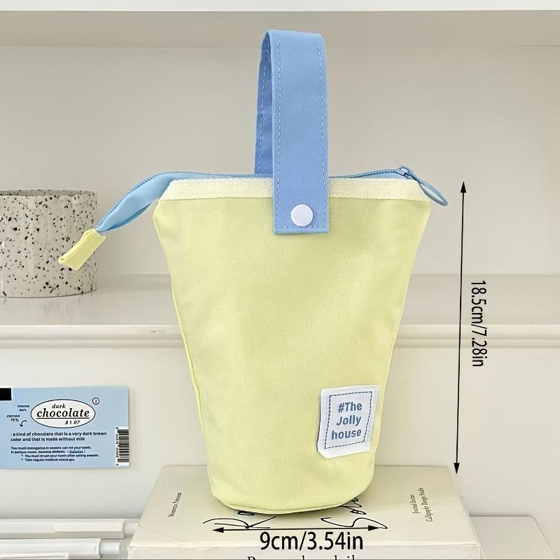Macaron color block foldable pencil case, durable large capacity, portable for student and office use, great as gift.