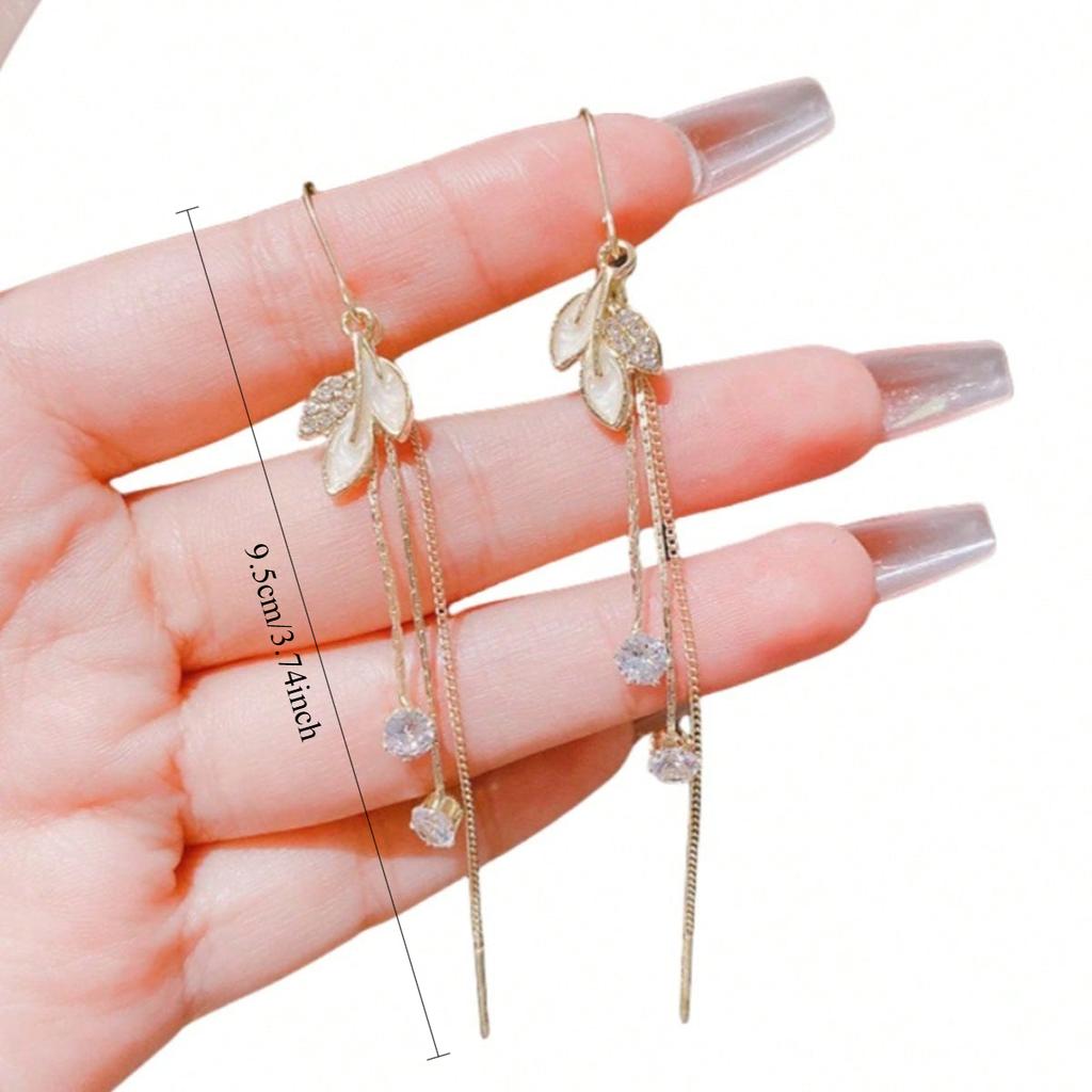 Süße Schimmerndes Blatt Quaste Zirkonia Hängeohrringe | Sanfte Fee Ästhetik Schmuck für Frauen