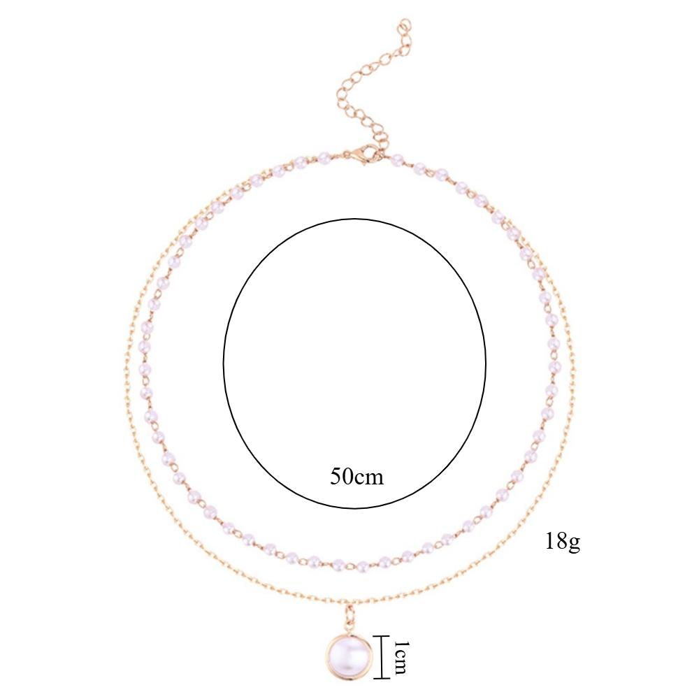 New Jewelry Vintage Gold Color Pearl Beaded Necklace Women Double Chains Pearl Pendant Choker Korean Fashion Collar Jewelry 50cm